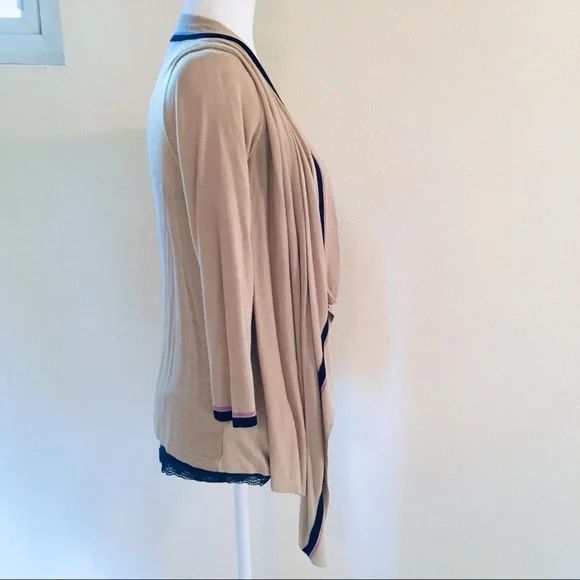 LOFT Tan Drape-Front Silk-blend Cardigan - Picture 4 of 8